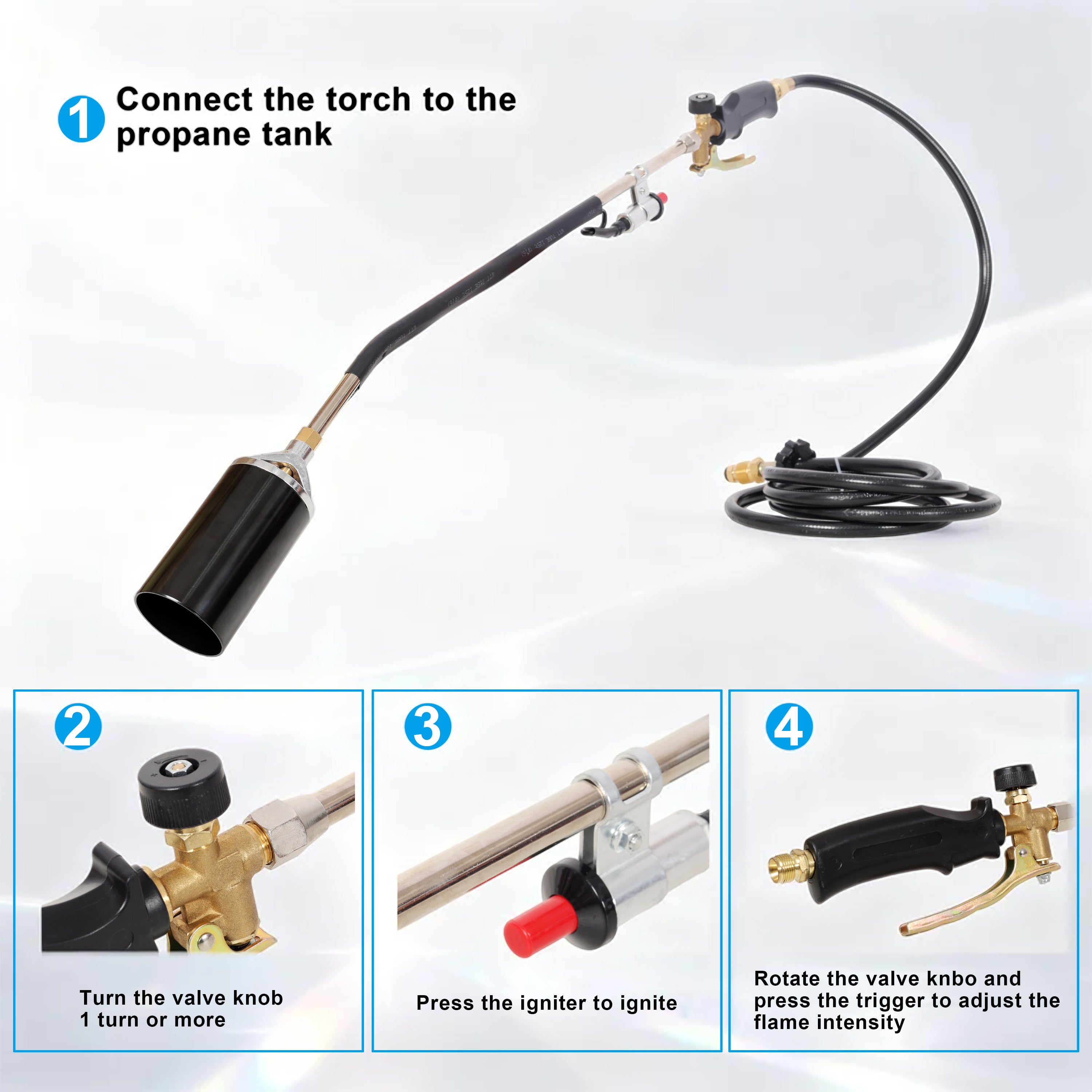 Propane Torch Weed Burner, Blow Torch, High Output Flame Torch with 10FT Hose, Heavy Duty Flame Weeder with Igniter for Garden, BBQ