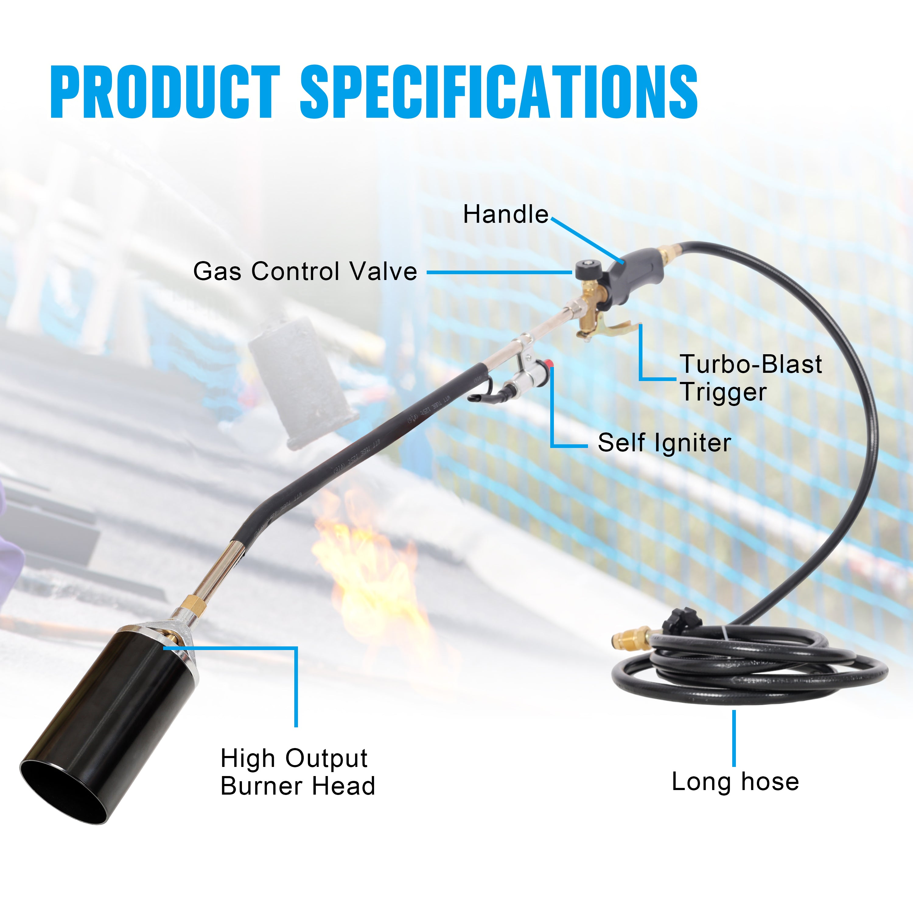 Propane Torch Weed Burner, Blow Torch, High Output Flame Torch with 10FT Hose, Heavy Duty Flame Weeder with Igniter for Garden, BBQ