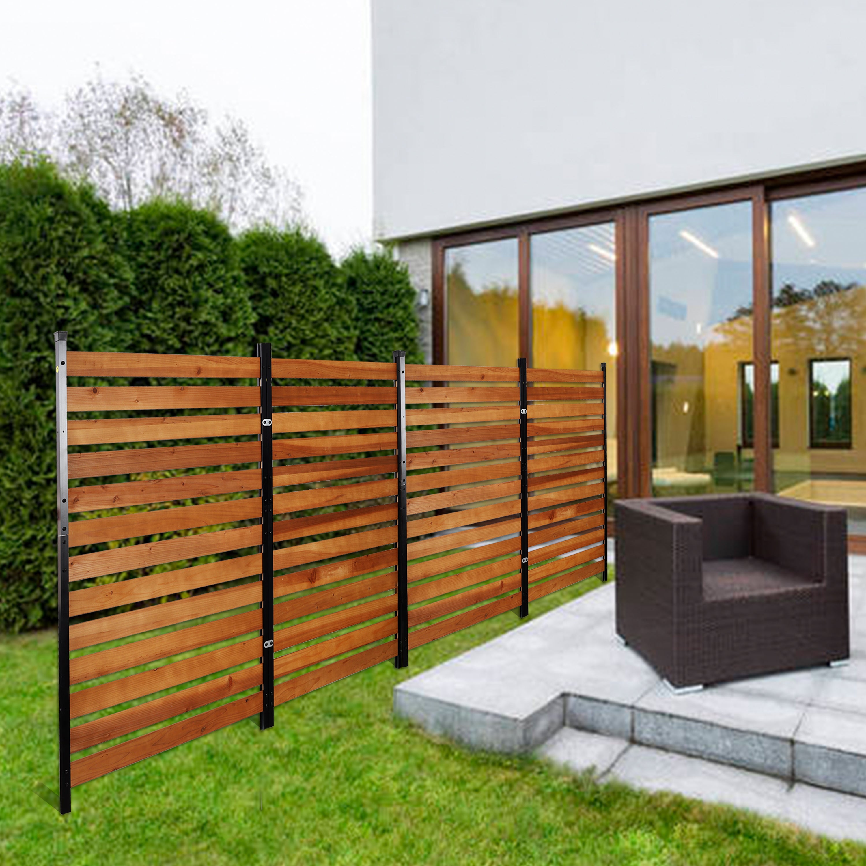 2‑Panel Solid Wood Outdoor Privacy Screen — 38" W x 76" H Each, AC Fence & Trash Can Enclosure, Brown