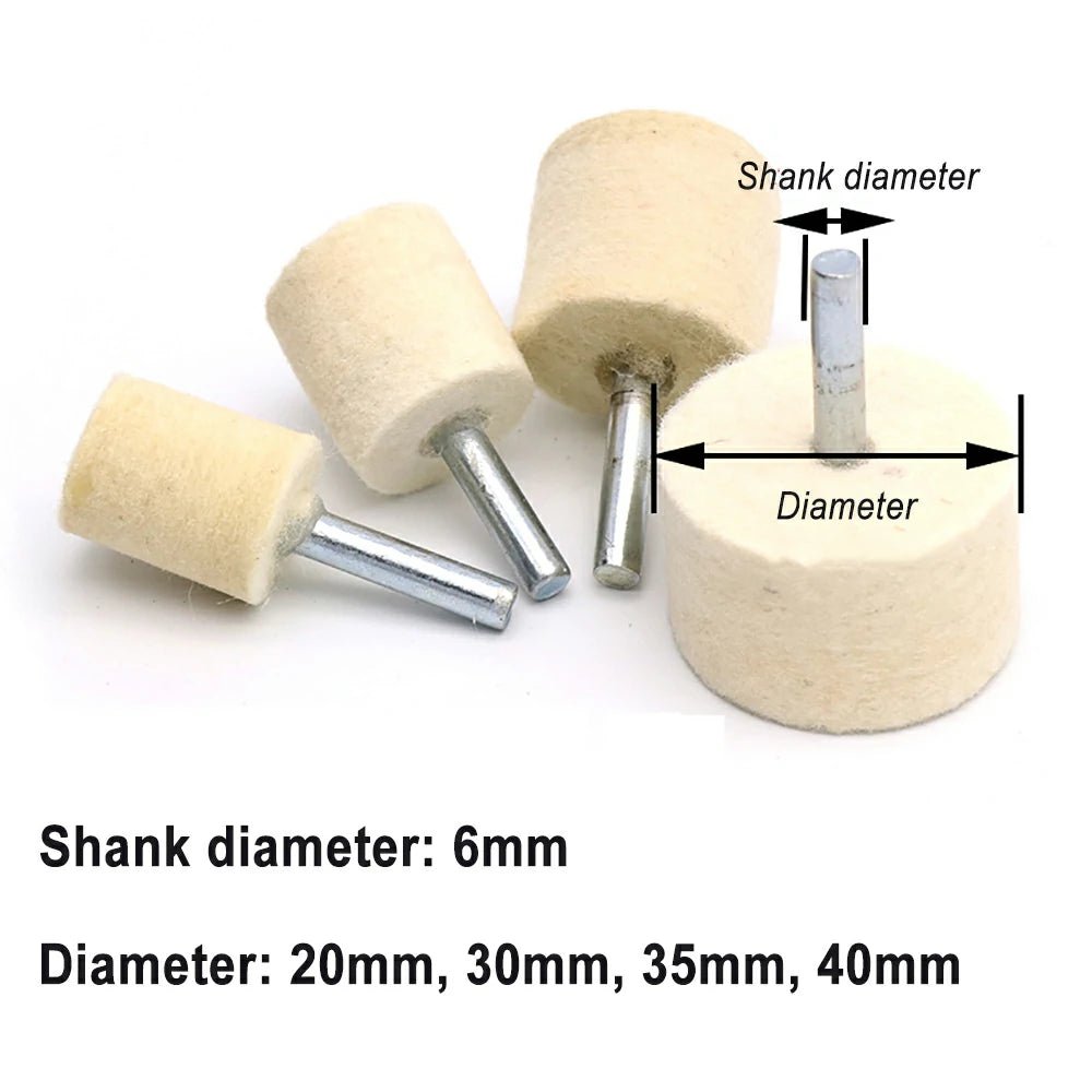 6mm 4" Shank 20 - 40mm Pad Wool Felt Polishing Buffing Wheel Grinding Head Metals Rotary Tools Wheels Tool Drill Electric Grinder - HomeDIYer