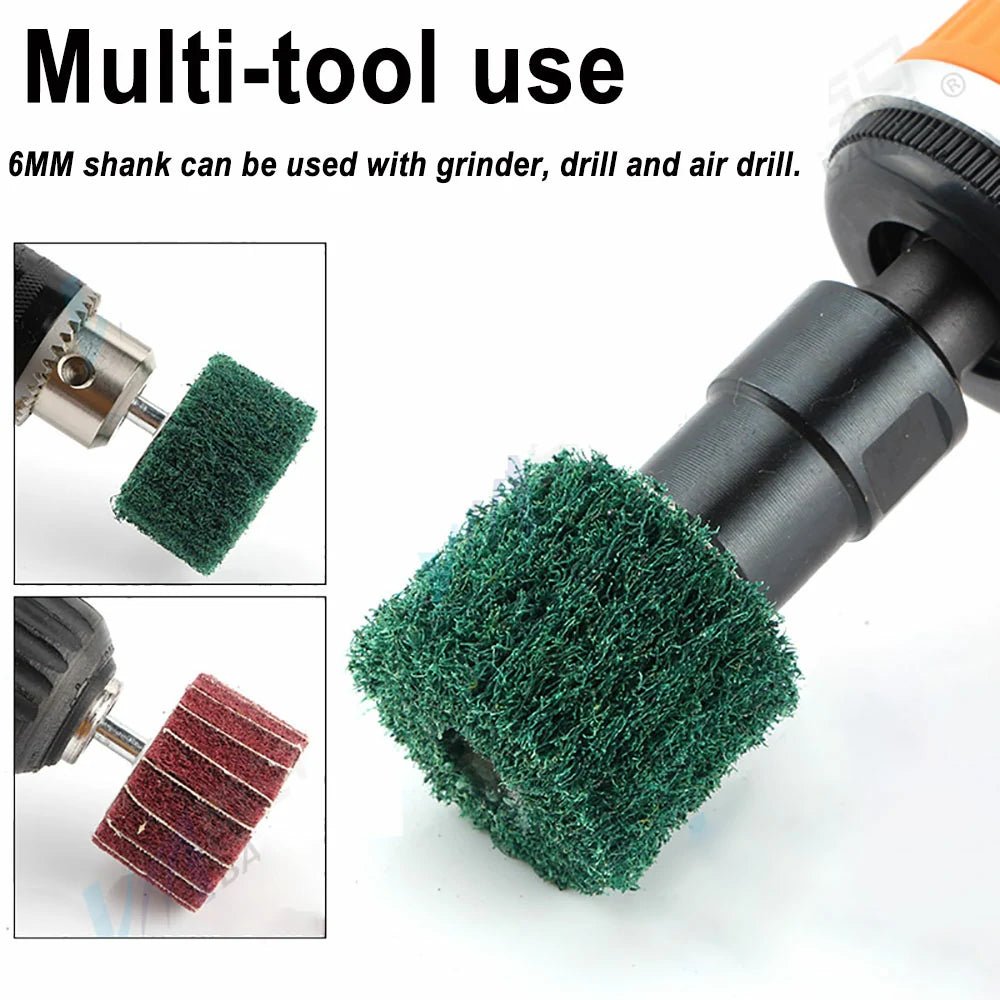 6mm (1/4'') Shank Non - woven Abrasive Buffing Wheel - High Performance Polishing Wheel For Metal, Wood, Plastic - Power Drill - HomeDIYer