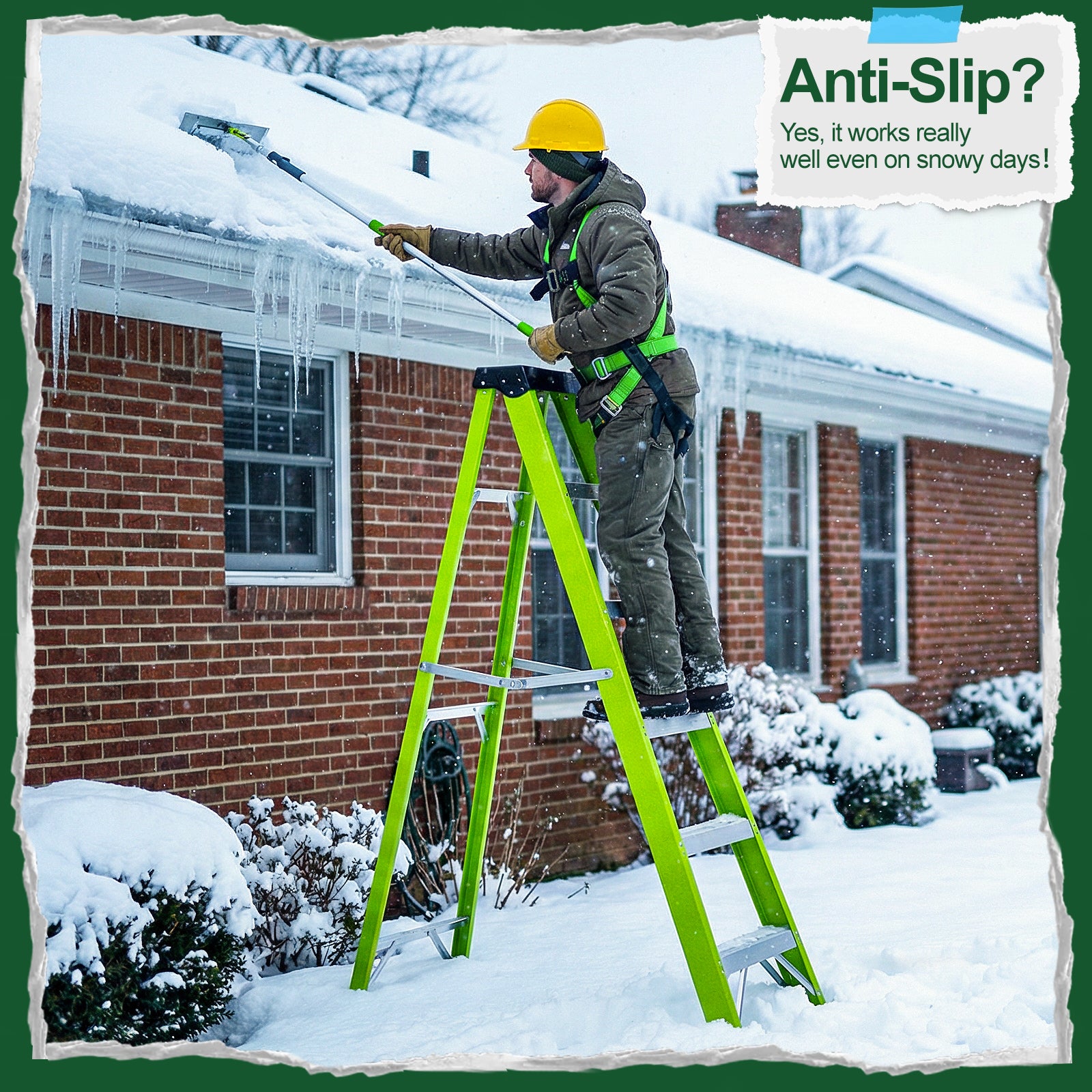 Fiberglass Step Ladder — Non‑Conductive, 330 lb Capacity, Safety Green, 11" Step Spacing